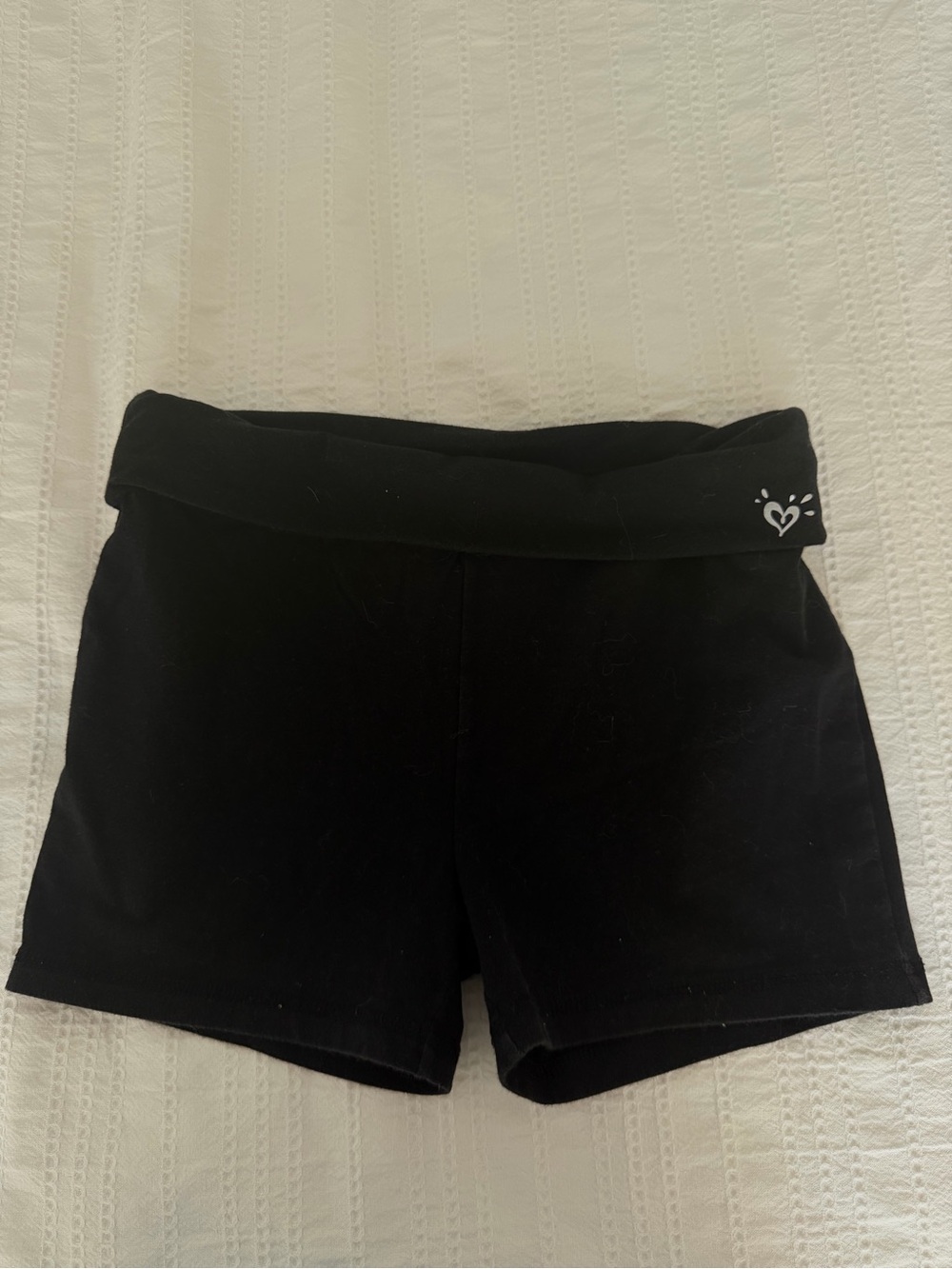 Justice Black Fold-Over Waist Bike Shorts with Heart Detail